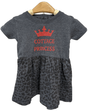 "Cottage Princess" Baby & Toddler Dress – Glitter Crown & Leopard Skirt